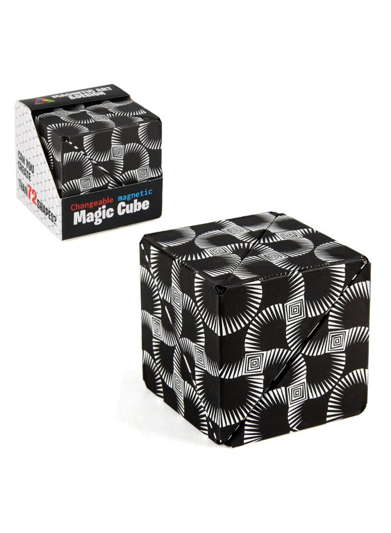 لعبة مكعب روبيك الخشبي المغناطيسي ثلاثي الأبعاد، مكعبات بناء مغناطيسية ثلاثية الأبعاد لتخفيف الضغط والوجه اللانهائي (مكعب روبيك الأبيض والأسود) - Image 1